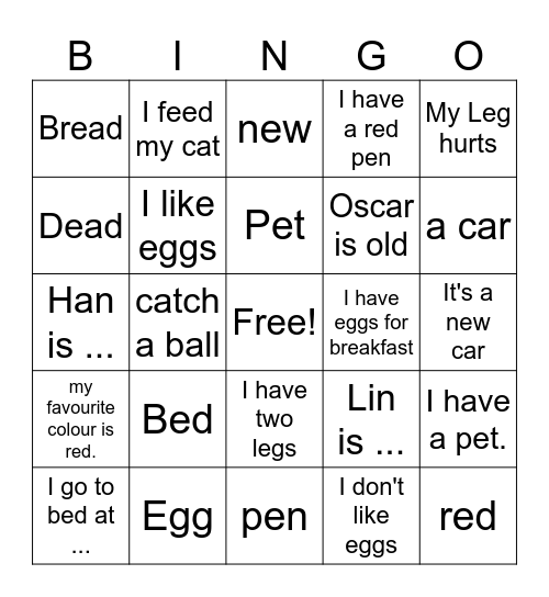 Ee Phonics Bingo Card