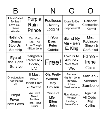 Songs from Movies (Double Bingo) Bingo Card