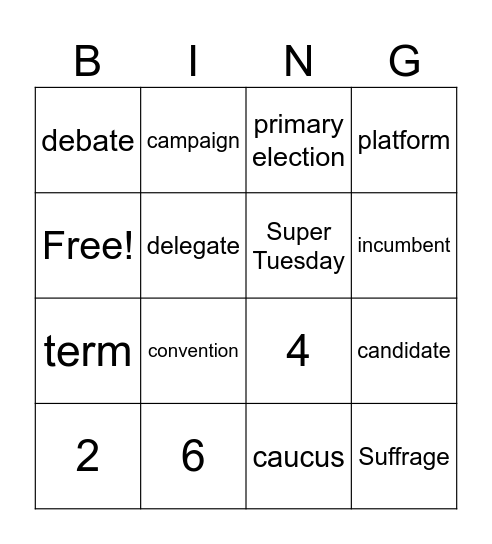 Elections Bingo Card