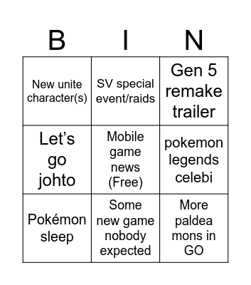 POKEMON 2024 RAHHH Bingo Card