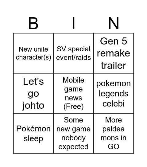 POKEMON 2024 RAHHH Bingo Card