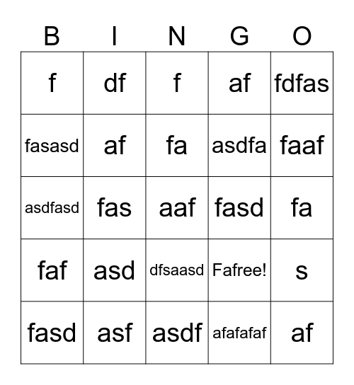 asdfasdf Bingo Card