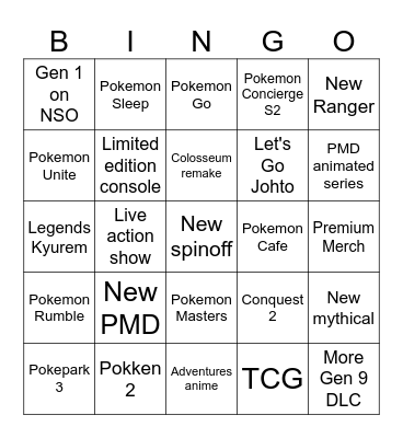 Pokemon Presents Bingo Card