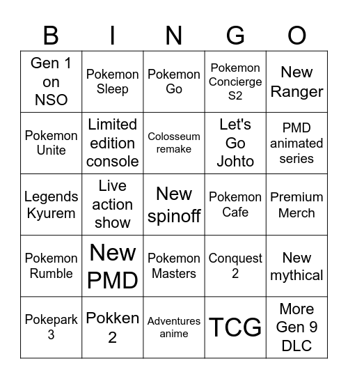 Pokemon Presents Bingo Card