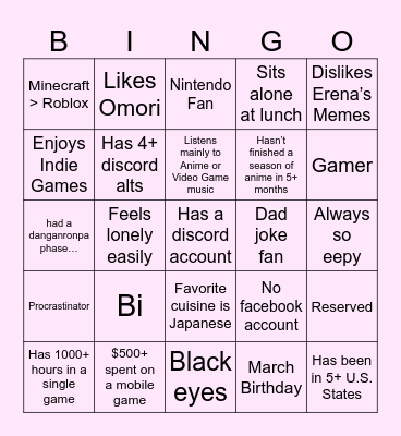 Tato’s Bingo Card
