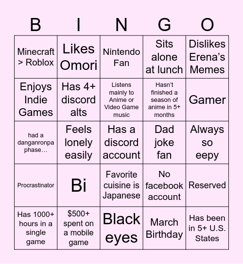 Tato’s Bingo Card