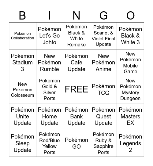 Pokémon Presents 2/27/2024 Bingo Card