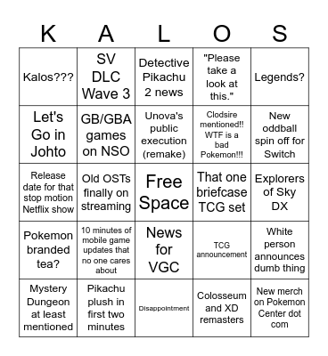 Pokemon Presents 2/27/2024 Bingo Card