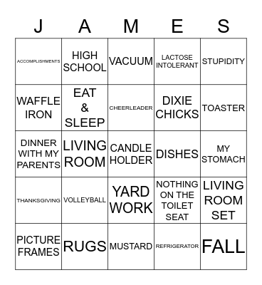 JAMEZ RUSSELL'S HOUSEWARMING Bingo Card