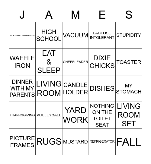 JAMEZ RUSSELL'S HOUSEWARMING Bingo Card