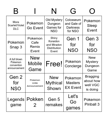 Feb 27 2024 Pokemon Presents Bingo Card