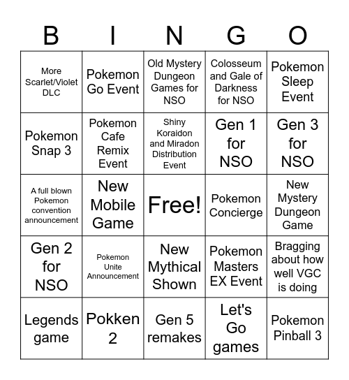 Feb 27 2024 Pokemon Presents Bingo Card