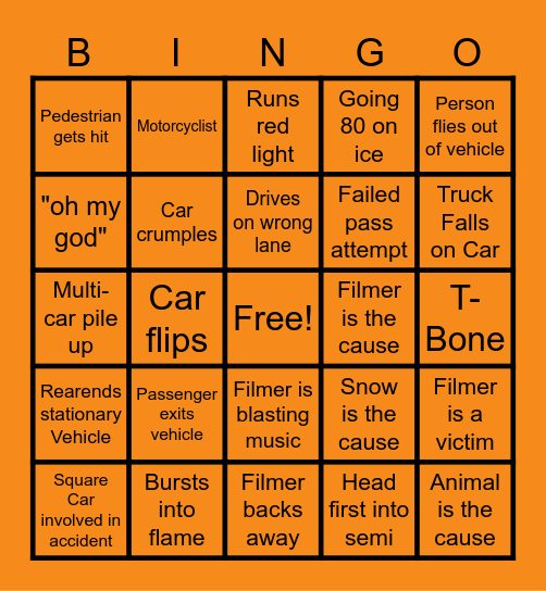 Russian Car Crash Bingo Card