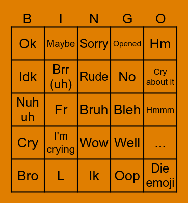Average Charlee Response Bingo Card
