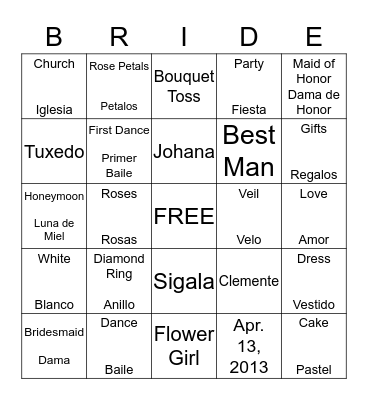 Johana's Bridal Shower Bingo! Bingo Card