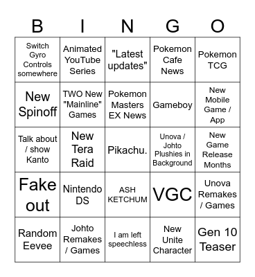 Pokemon Presents Bingo Card