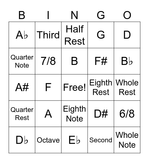 Music Bingo Card