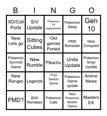 Pokemon Presents Bingo Card