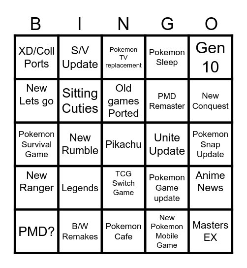 Pokemon Presents Bingo Card