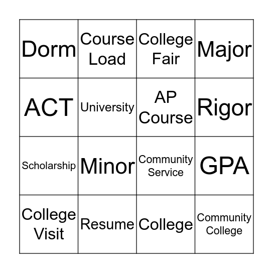 College Prep Bingo Card