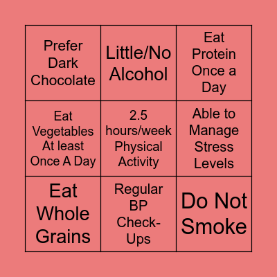 Senior Heart Health Bingo Card