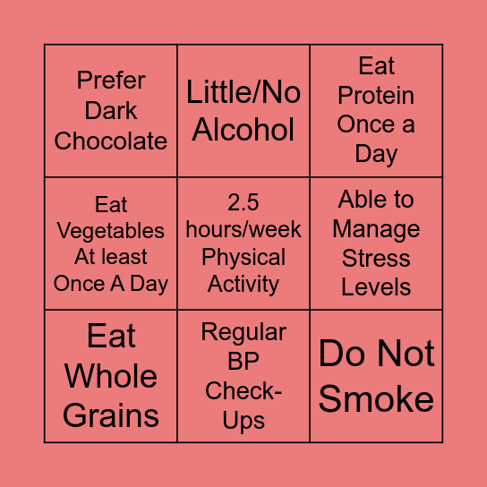 Senior Heart Health Bingo Card