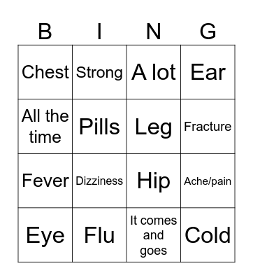 IHC CLINIC #3 VOCAB BINGO Card