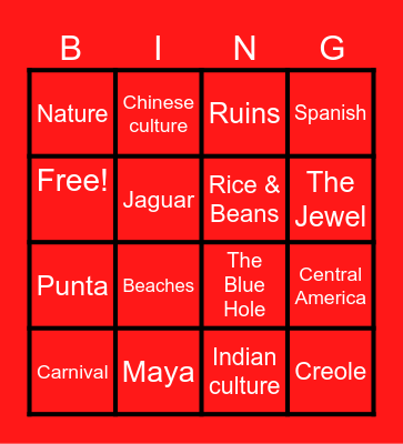 Belizean Bingo Card