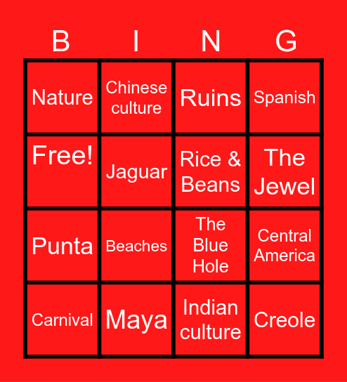 Belizean Bingo Card