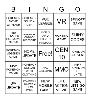 POKEMON Bingo Card