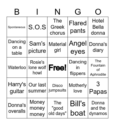 MAMMA MIA BINGO Card