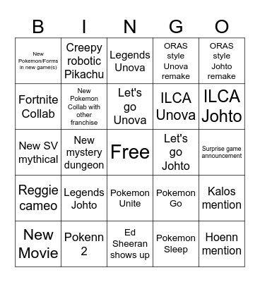 Pokemon Presents '24 Bingo Card