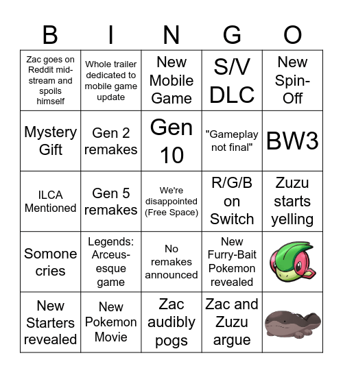 2/29/24 Pokemon Direct Bingo Card