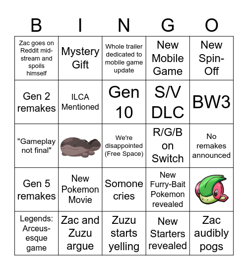 2/29/24 Pokemon Direct Bingo Card