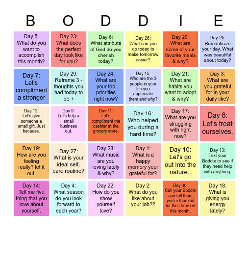 30 DAYS CHALLENGE Bingo Card