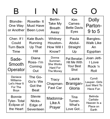 Radio Bingo 80's Ladies Bingo Card
