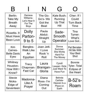 Radio Bingo 80's Ladies Bingo Card