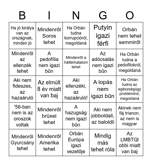 Kormánypárti vagyok? Bingo Card