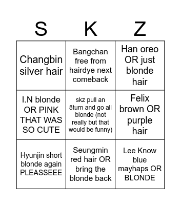 skz hair color Bingo Card