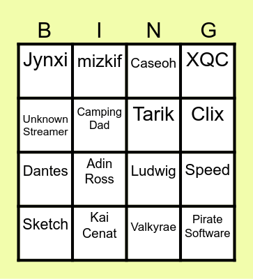 TikTok Streamer Bingo Card