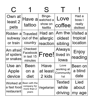 C1st Bingo Card