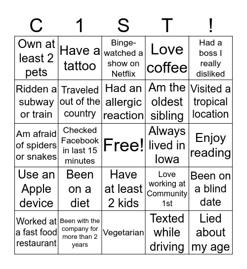 C1st Bingo Card