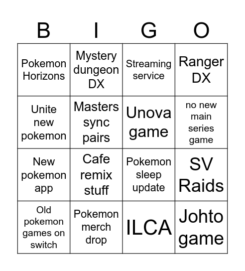 Pokemon Day Bingo Card