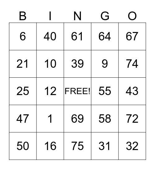 Untitled Bingo Card