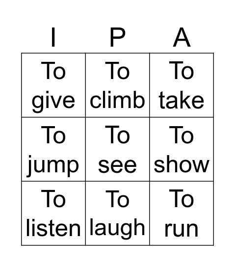 Infinitive Bingo Card