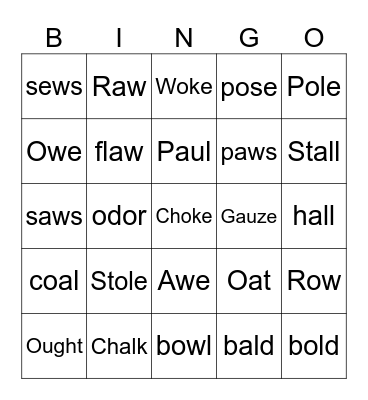read the vocab, then say the meaning Bingo Card