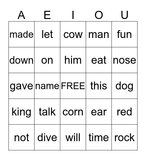 Lesson 50 Bingo Card