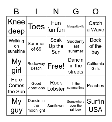 Beach Music Bingo Card