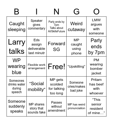 Budget Debate Bingo Card