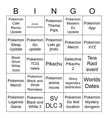 Pokemon presents Bingo Card